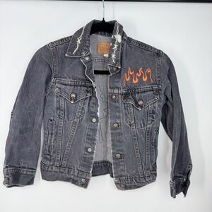 Levi Strauss Vintage 90s Skater Embroidered Painted Patch Cropped Denim Jacket